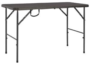 Skladací záhradný stôl,hnedý 120x60x74cm, HDPE, ratanový vzhľad