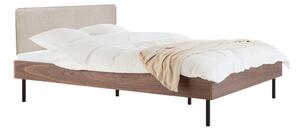 Čalúnená/z drevotriesky dvojlôžková posteľ v dekore orecha s roštom 140x200 cm v tmavo prírodnej farbe Streiko – noo.ma