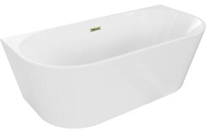 Mexen Oval, voľne stojaca nástenná vaňa 140 x 75 cm, biela, zlatý lesklý prepad, 52671407500-50