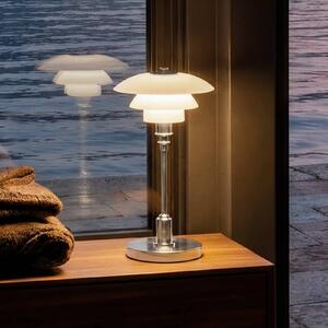 Louis Poulsen Akumulátorová stolová lampa PH 1-1 Portable, chróm, IP44, Chrómová / strieborná, Obývacia izba / jedáleň, Hliník, Dizajn, Stojacie svietidlo