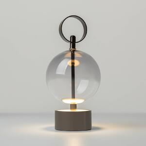 Stolová LED lampa na batérie DOUBLE MOON, dymovo šedá, výška 25 cm, sklo, Hliník / sivá / zinok, Obývacia izba / jedáleň, Sklo, Moderný, Stojacie svietidlo