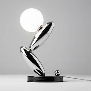 Stolová LED lampa RESONANCE, platinová/opálová, 37 cm, kov/sklo, stmievateľné, Hliník / sivá / zinok, Obývacia izba / jedáleň, kov, Moderný, Guľa