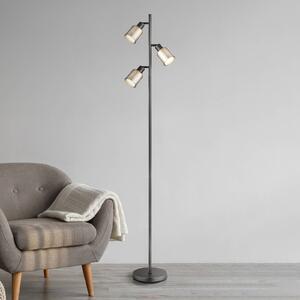Stojacia lampa Villegas, čierna/sivá, sklo, 161 cm, 3-ramenná, E14, Čierna, Obývacia izba / jedáleň, Sklo, Stojaca lampa