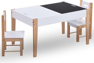 3-dielna sada detského stola+tabuľa a stoličky, čierno biela