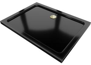 Mexen SLIM - Obdĺžniková sprchová vanička 100x90x5cm + zlatý sifón, čierna, 40709010G