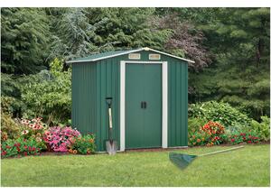 KONDELA Plechový záhradný domček na náradie, zelená/biela, 2x1,3x1,8 m, HAMAL TYP 1