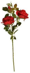 Umelý zväzok Ruža s dvoma kvetmi a púčikom, červená, 71 cm