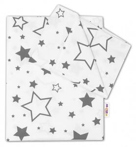 Baby Nellys 2-dielné s obliečkami - Sivé hviezdy a hviezdičky - biely, 135x100 cm