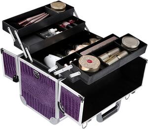 Prenosný kufrík v dvoch farbách na šperky a kozmetiku, čierny, fialový, uzamykateľný