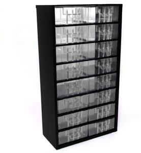 Kovová závesná skrinka so zásuvkami, 16 zásuviek, čierna