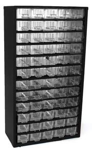 Kovová závesná skrinka so zásuvkami, 60 zásuviek, čierna