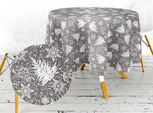 Ervi bavlnený obrus na stôl okrúhly - námraza na listoch na šedom