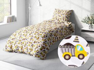 Biante Detské bavlnené posteľné obliečky Sandra SA-291 Žlté stavebné autá na bielom Predĺžené 140x220 a 70x90 cm