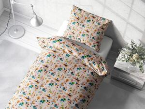 Biante Detské bavlnené posteľné obliečky Sandra SA-008 Tyrkysové a oranžové zvieratká z džungle Predĺžené 140x220 a 70x90 cm