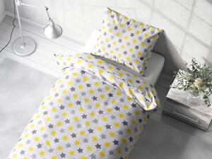 Biante Detské bavlnené posteľné obliečky Sandra SA-203 Žlto-sivé hviezdy Predĺžené 140x220 a 70x90 cm