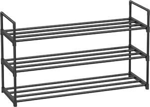 SONGMICS Botník s tromi úrovňami, kov, čierny, 30x92x54cm