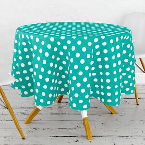 Obrus ​​PVC okrúhly DC-416 – Bodky na tyrkysovom (rôzne veľkosti)