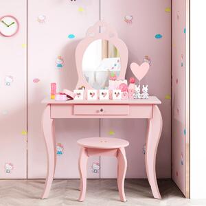 Detský toaletný stolík s taburetkou a zrkadlom v ružovej farbe