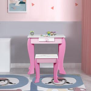 Detský toaletný stolík s taburetkou, odnímateľným zrkadlom, ružový/biely