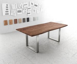 DELIFE Jedálenský stôl Edge 200x100 akácia hnedá nerezová oceľ úzky Live-Edge