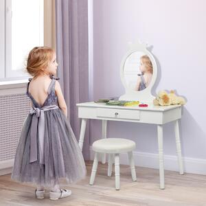 Detský toaletný stolík so zrkadlom, biely