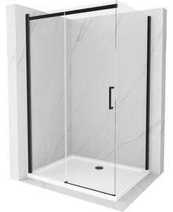 Mexen Omega sprchová kabína posuvná 130 x 80 cm, transparentná, čierna + sprchová vanička Flat, biela - 825-130-080-70-00-4010B