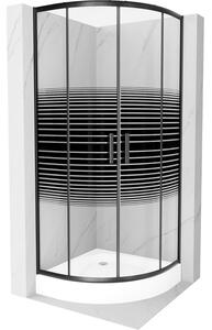Mexen Rio polkruhový sprchovací kút 70 x 70 cm, čierne pásy, čierna + sprchová vanička, biela - 863-070-070-70-20-4710
