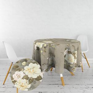Ervi bavlnený obrus na stôl okrúhly - ruže a pivonky