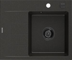 Mexen Ben žulový drez 1-komorový s pravým odkvapkávačom 600 x 500 mm, čierny/zlatý metalický, sifón čierny - 6523605000-75-B