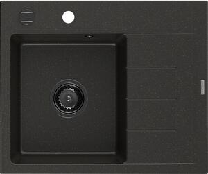 Mexen Ben žulový drez 1-komorový s odkvapkávačom ľavý 600 x 500 mm, čierny/zlatý metalik, sifón čierny - 6522605000-75-B