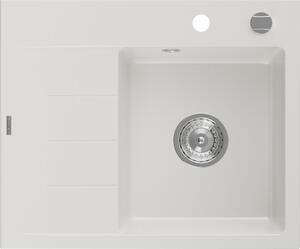 Mexen Ben žulový drez s 1 komorou a pravým odkvapkávacím priestorom 600 x 500 mm, biely, chrómová sifón - 6523605000-20