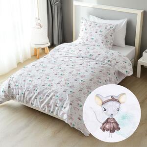 Biante Detské bavlnené posteľné obliečky Sandra SA-372 Myšky a konvičky na bielom Predĺžené 140x220 a 70x90 cm