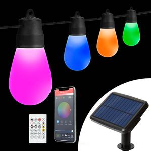 LED RGBIC solárna svetelná reťaz 15xLED/1,3W/3,7V 2200 mAh 8 m IP65 čierna + diaľkové ovládanie