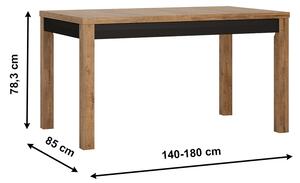 Rozkladací jedálenský stôl, dub lefkas tmavý/čierny mat, 140-180x85 cm, LUCITA HAVT02