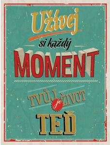 Ceduľa Užívej si každý Moment tvuj život je teď Vintage style 30cm x 20cm Plechová tabuľa