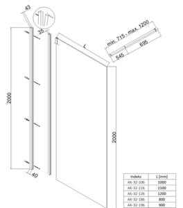 Invena stena sprchového kúta walk -in 110 cm chróm lesklý/sklo priehľadné AK-32-116