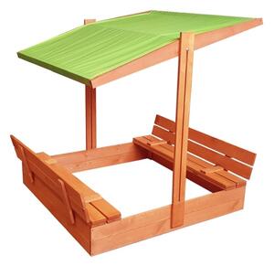 Uzatvárateľné pieskovisko s lavičkami a strieškou 120 x 120 - zelené green