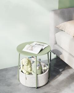 VASAGLE Okrúhly odkladací stolík s textilným košom zelený biely
