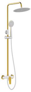 Laveo Rubio, sprchová súprava s pákovou batériou, ručnou a hlavovou dažďovou sprchou, biela-zlatá lesklá, LAV-PVR_6GOB