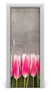 Samolepiace fototapety na dvere ružové tulipány 95x205 cm