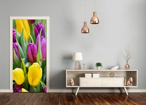Samolepiace fototapety na dvere farebné tulipány 75x205 cm