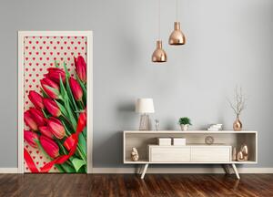 Samolepiace fototapety na dvere červené tulipány 95x205 cm
