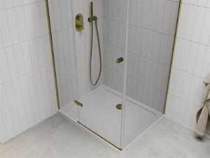 Mexen Roma, sprchovací kút 90 (dvere) x 80 (stena) cm, 6mm číre sklo, zlatý profil + slim sprchová vanička 5cm, 854-090-080-50-00-4010