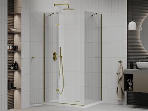 Mexen Roma, sprchovací kút 90 (dvere) x 70 (stena) cm, 6mm číre sklo, zlatý profil + slim sprchová vanička 5cm, 854-090-070-50-00-4010