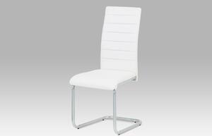 Jedálenská stolička, poťah biela ekokoža, kovová podnož, sivý matný lak