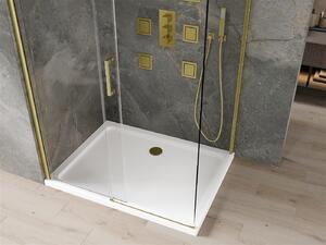 Mexen Omega, sprchovací kút s posuvnými dverami 120 (dvere) x 70 (stena) cm, 8mm číre sklo, zlatý profil + slim sprchová vanička 5cm, 825-120-070-50-00-4010