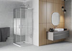 Mexen Rio štvorcový sprchovací kút 70 x 70 cm, 5mm sklo, číre sklo/pásy, chrómový profil + slim sprchová vanička 5cm, 860-070-070-01-20-4010