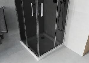 Mexen Rio, štvorcový sprchovací kút s posuvnými dverami 70 (dvere) x 70 (dvere) x 190 cm, 5mm šedé sklo, chrómový profil + biela sprchová vanička SLIM, 860-070-070-01-40-4010