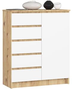 Ak furniture Komoda JERRY 80 cm 1 dvere 5 zásuviek biela/dub artisan