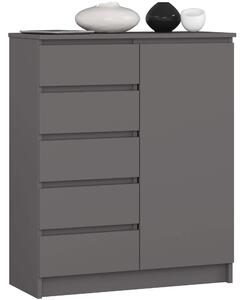 Ak furniture Komoda JERRY 80 cm 1 dvere 5 zásuviek antracitovo sivá